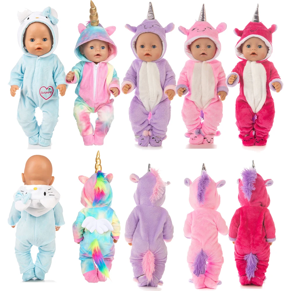 

2021 New Fit 18 inch 43cm American Baby New Born Girl Barbie Doll Clothes Unicorn One-piece Suit For Baby Birthday Gift