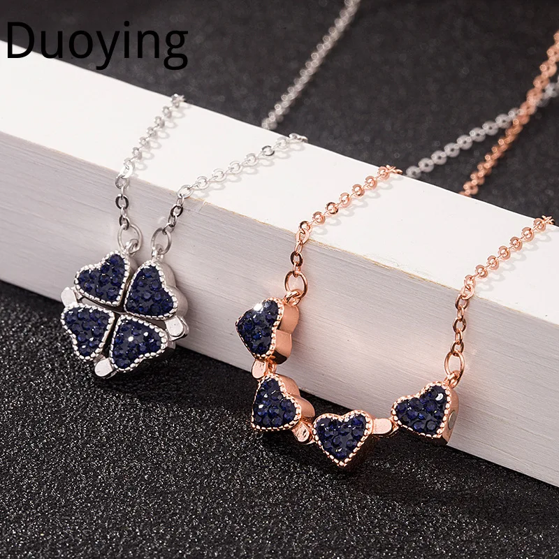 Ожерелье HIYONG в виде клевера двухстороннее ожерелье с кулоном четырехлистного из