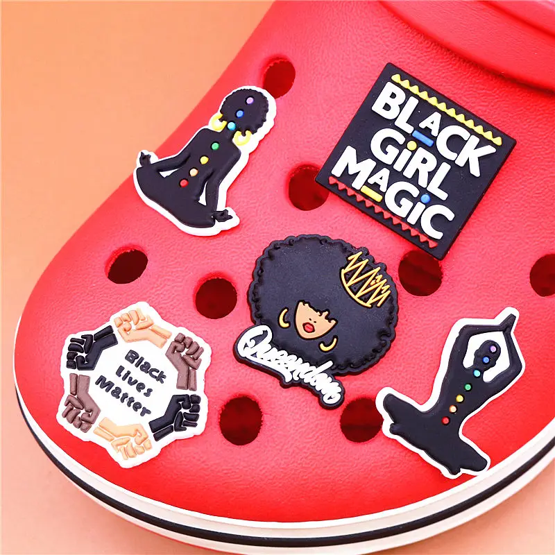 1pcs Black Lives Matter Shoe Charms Black Girl Magic Queendom Slipper Accessories Decoration fit Croc Jibz Party Kids Gifts U222
