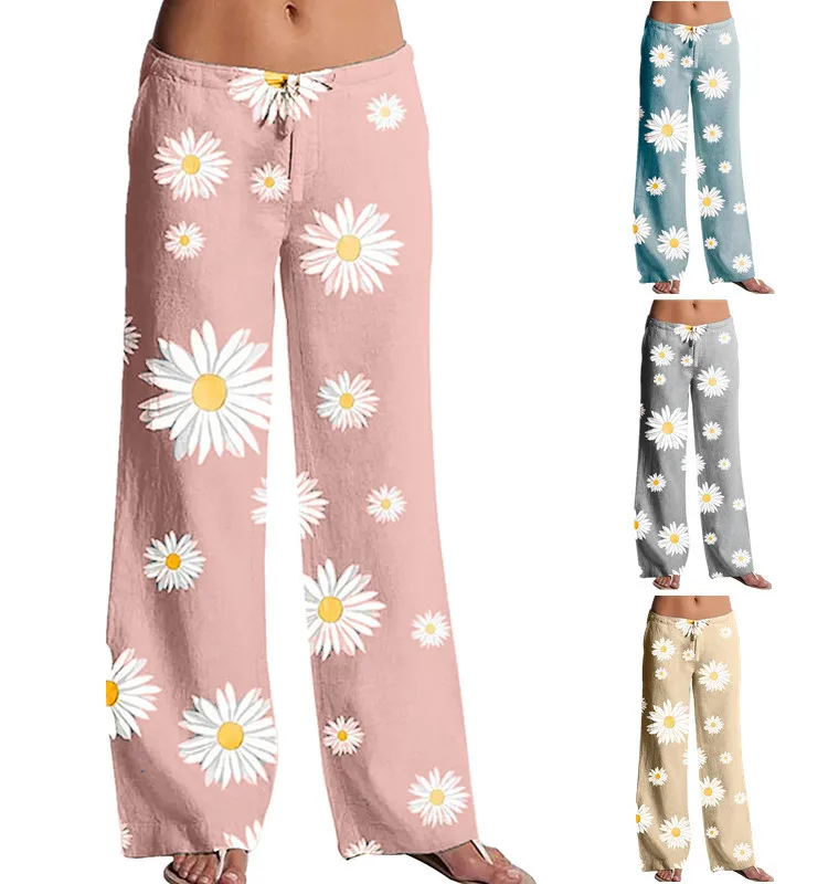 

Daisy Flower Print Elastic High Waist Baggy Pants Women Harajuku Casual Boho Wide Leg Pants Streetwear Korean Fashion Trousers