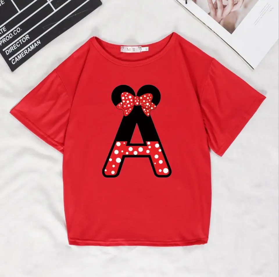 

2021 women T-shirt Girl A To Z Alphabet combination flowers Short Sleeve casual Korean Style Tops,Drop Ship