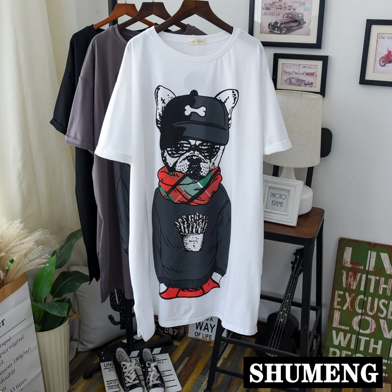 Женское Хлопковое платье футболка до колен с коротким рукавом|Футболки| |