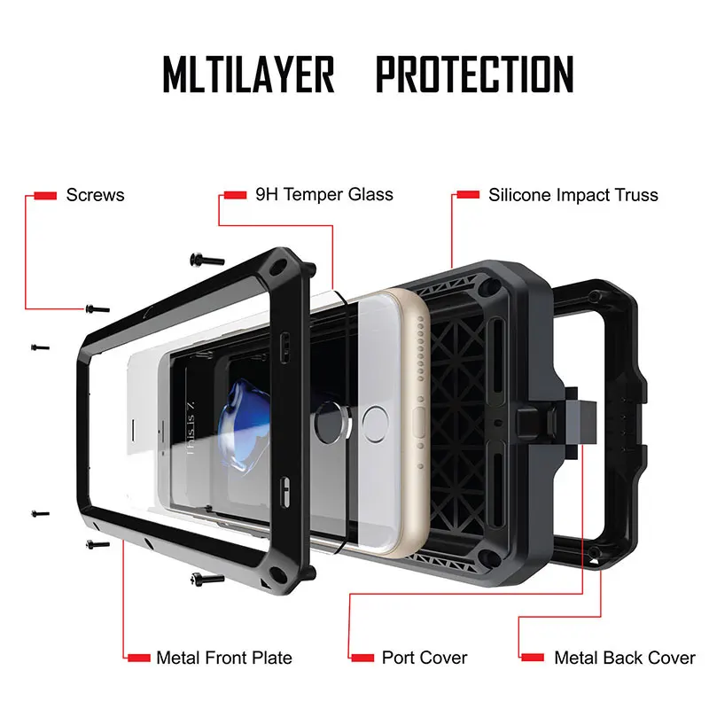 

For iphone 7 case Shockproof Doom Lunatiking taktiking armor Metal Aluminum phone Waterproof Case for iPhone XR X XS MAX 11 pro