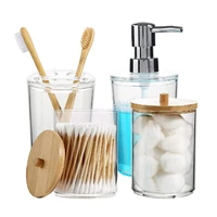 4pcs bamboo bathroom accessories set liquid lotion soap dispenser cotton pad holder toothbrush holder bathroom organizer
