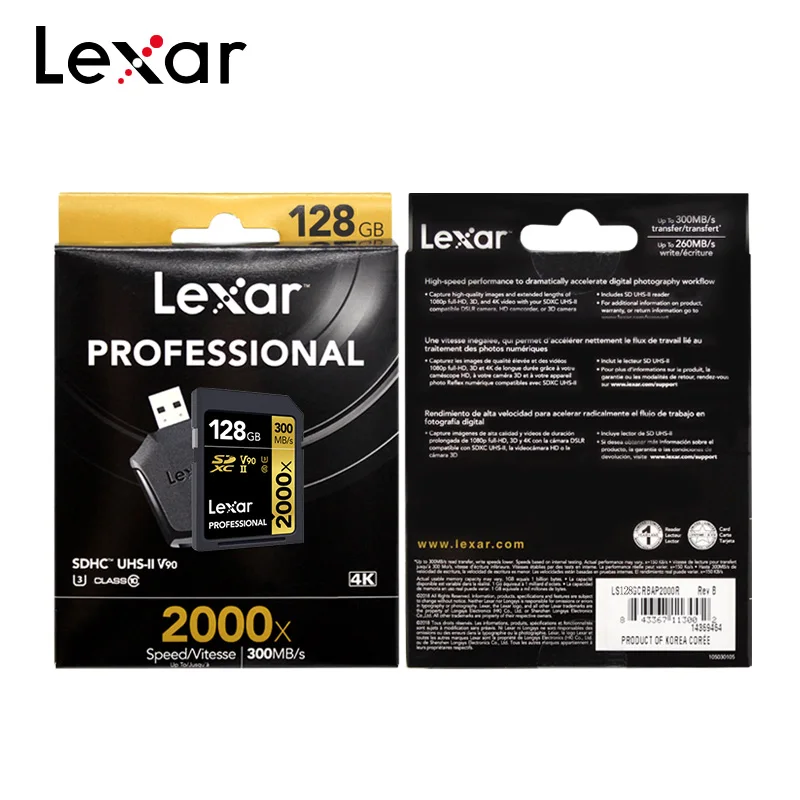 UHS-II SD-карты Lexar Professional 2000x SDHC SDXC до 300 МБ/с. класс 10 U3 V90 128 ГБ 64 32 1080p Full-HD 3D 4K SD-карта |