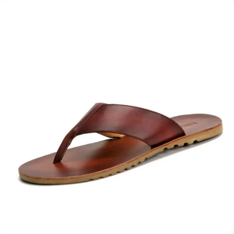 

Шлепанцы мужские из натуральной кожи, Брендовые повседневные сандалии, пляжные тапочки ручной работы, лето 2021