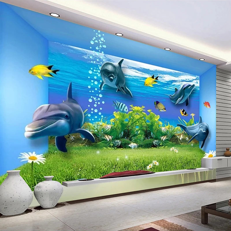 Фотообои на заказ подводный мир дельфин плакат настенная живопись 3D космос