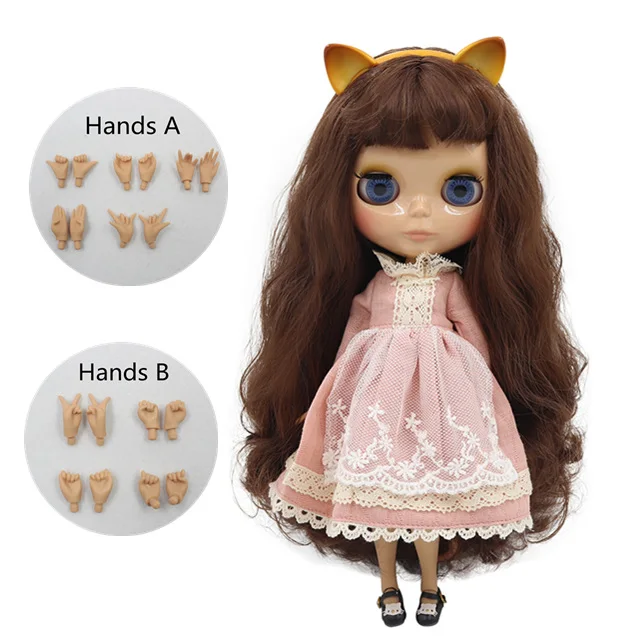 b 1/6 фабричная кукла blyth, игрушка из коричневых волос с челкой, загорелая кожа, повязка на голову для кошки, красное платье, обувь для кошки, комбинация 1/6, 30 см - Цвет: b