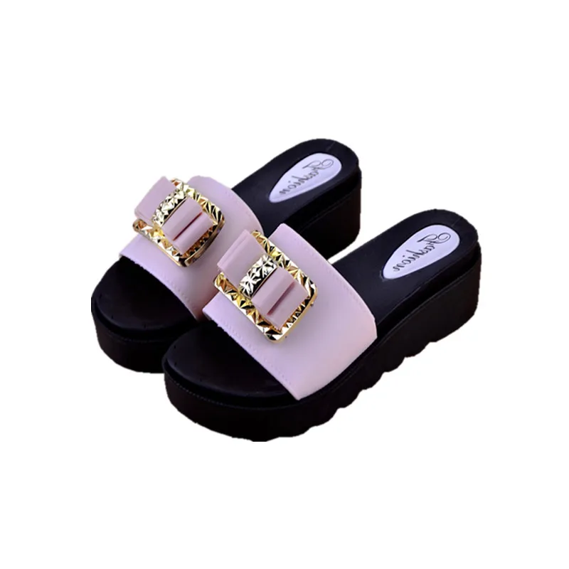 

New Slippers Women Wear Bow Shaped Slippers Outside in Summer. Women's High-heeled Beach Anti-skid Thick Soled Sandals