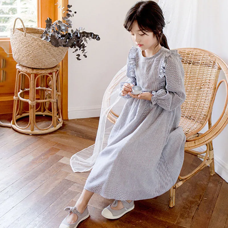 Spring Dresses For Girls New 2022 Maxi Long Teen Children's Autumn Teenager Dress Clothing Full Sleeve Fashion With Sashes | Детская