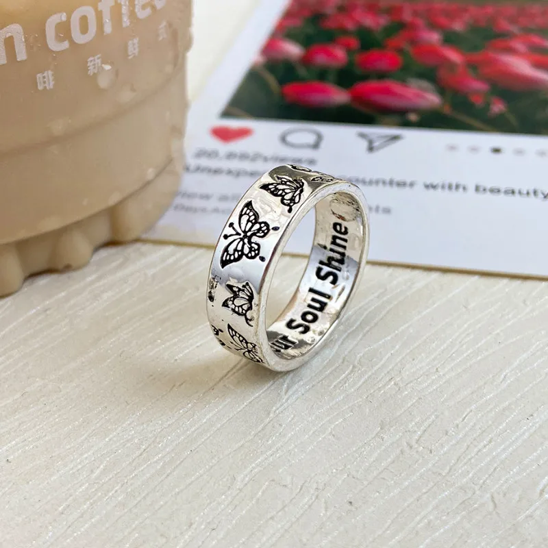 

Punk Jewelry Women Vintage Engraving Butterfly Joint Rings Fashion Accessories