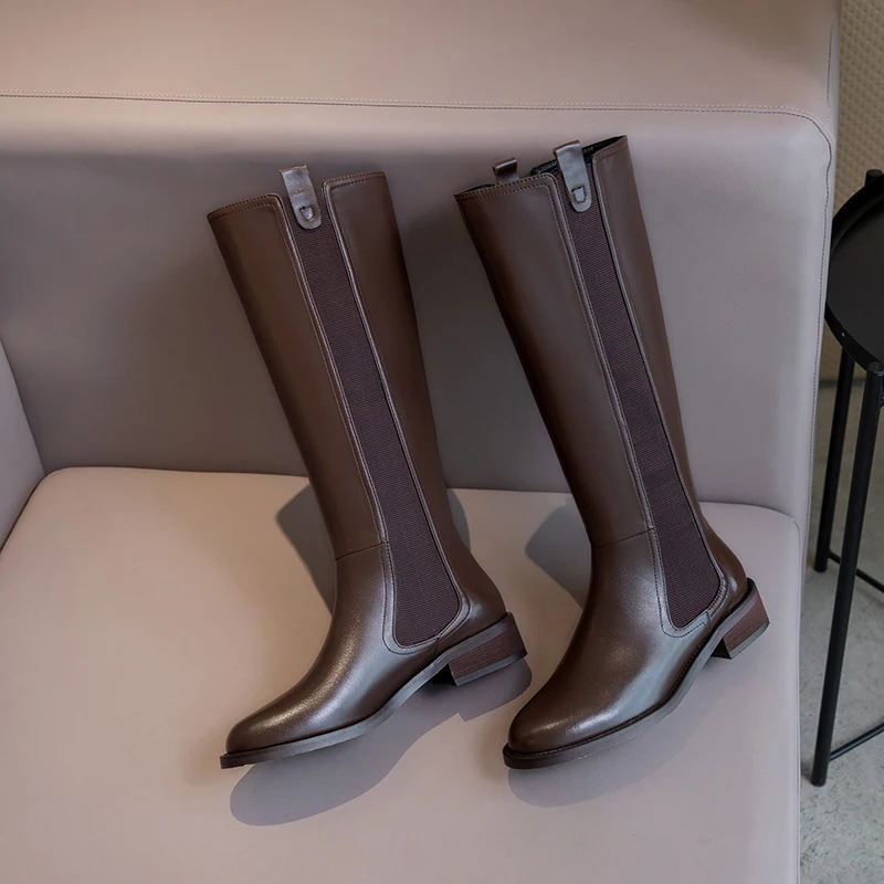 

2021 New Genuine Leather High Boots Women Winter Warm Back Party Basic Shoes Woman Riding Boots Round Toe Knee High Boots