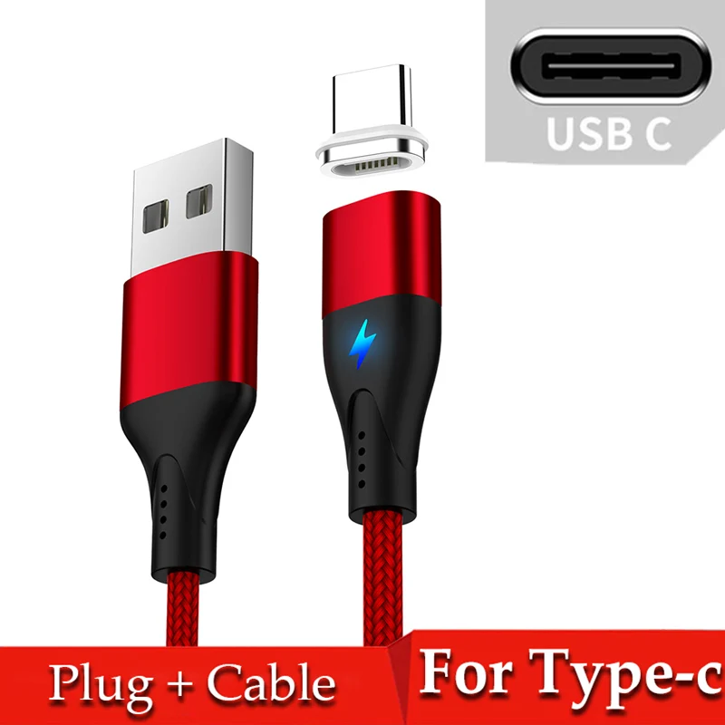 Red For Type-c Магнитный кабель USB type-C для huawei p30 pro samsung a50 a70 3A mi cro usb шнур для быстрой зарядки и передачи данных для Red mi note 8 mi 9 9t - Цвет: Red For Type-c