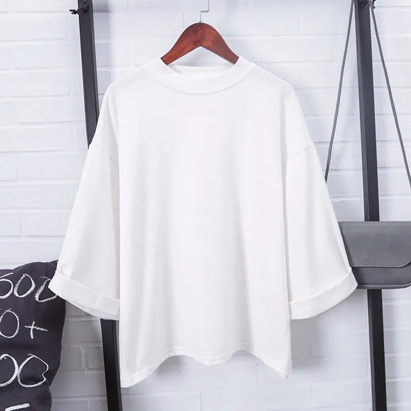 Newly Fashion Women 3/4 Sleeves T-shirt Oversize Loose Round Neck Minimalist Autumn Tops IR-ing | Женская одежда