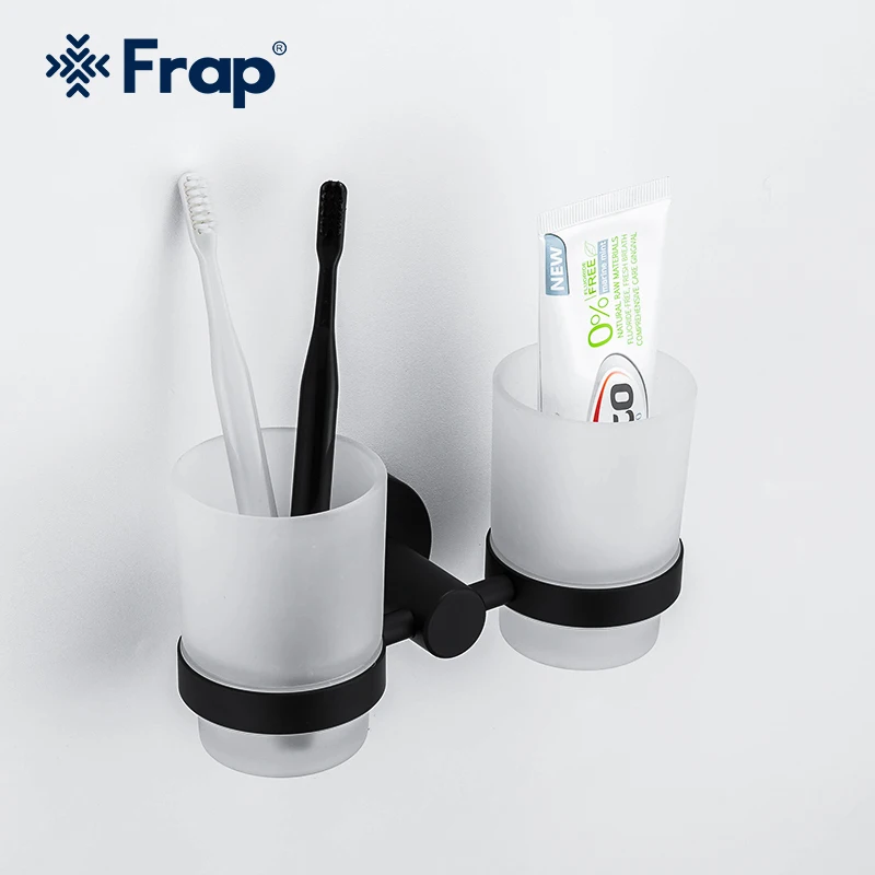 

FRAP Cup Tumbler Holders Double Toothbrush Tooth Black cup holder cups Wall-mount Bathroom Accessories bath hardware set F30206