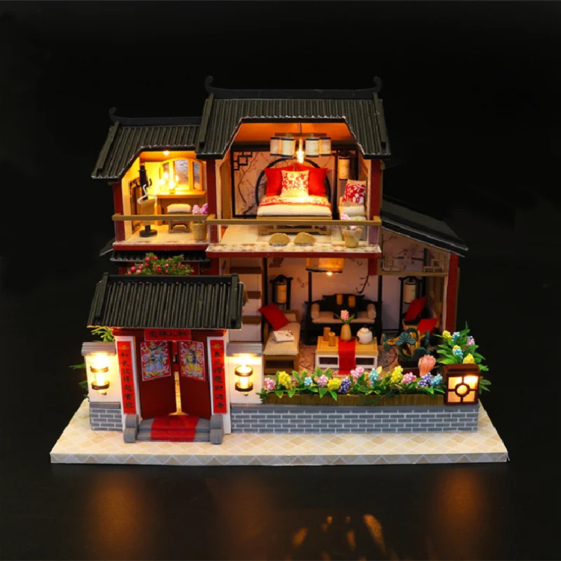 

Diy Handmade Doll House Kit Auspicious Sign Loft Creative Building Assembly Model Cabin Christmas Birthday Gifts