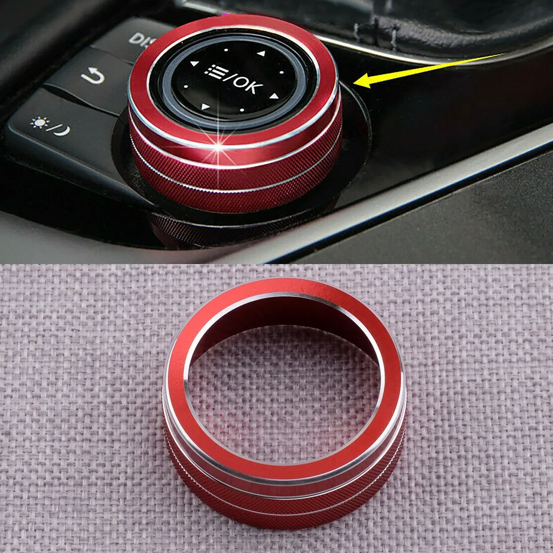 

Interior Multimedia Decoration Ring Knob Trim Cover For 2014-19 Infiniti Q50 Red Aluminium Alloy Cover