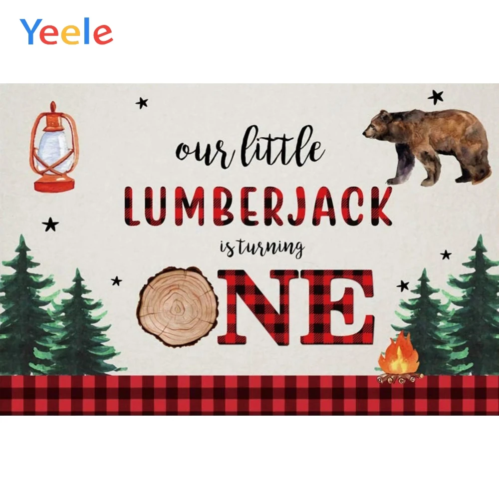 

Our Little Lumberjack Is Turning One Baby 1st Birthday Party Backdrop Woodland Custom Photography Background For Photo Studio
