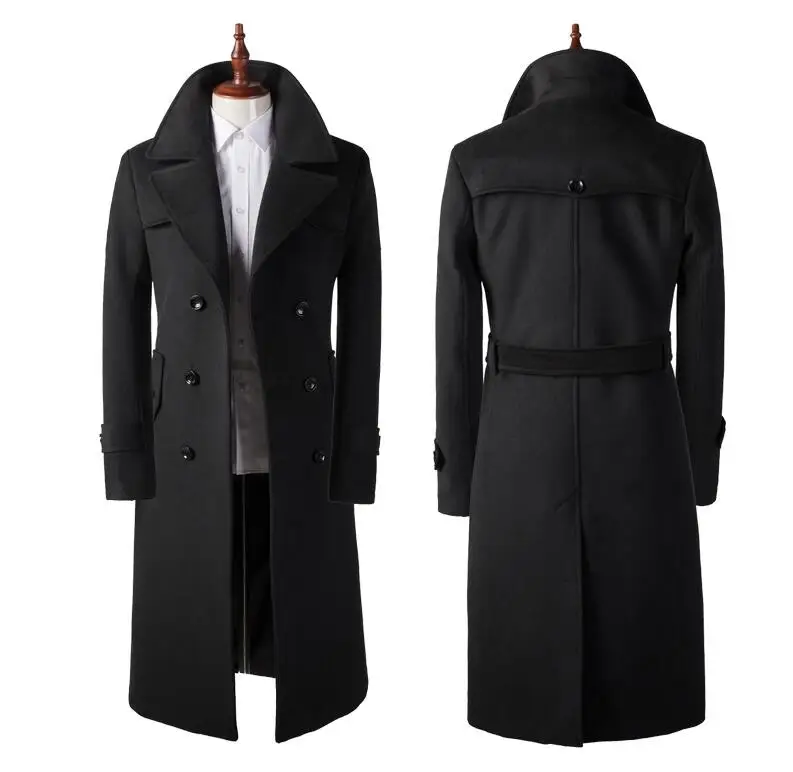 

Autumn winter casual woolen coat men warm trench coats long sleeves Double breasted clothes overcoat mens cashmere coat england