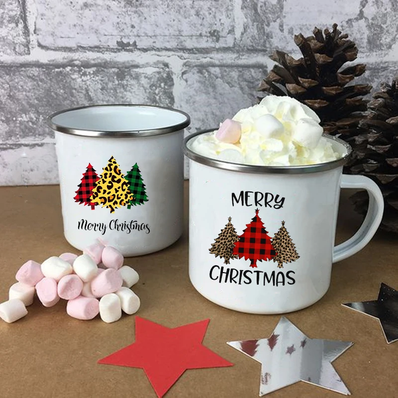 Christmas Tree Creative Christmas Party Coffee Wine Mugs Drinks Dessert Hot Chocolate Cocoa Cup Enamel Mug Handle Drinkware Gift