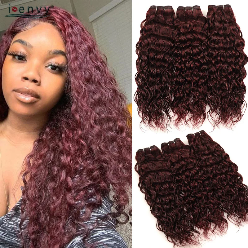 

i-envy 99j Brazilian Water Wave Bundle Deals Pre Colored Burgundy Human Hair Weaves Dark Red Curly Bundles Non-remy 1 3 4 pcs