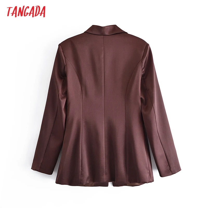 

Tangada Women Solid Satin Blazer Coat Vintage Notched Collar Pocket 2021 Fashion Female Casual Chic Tops 3W191