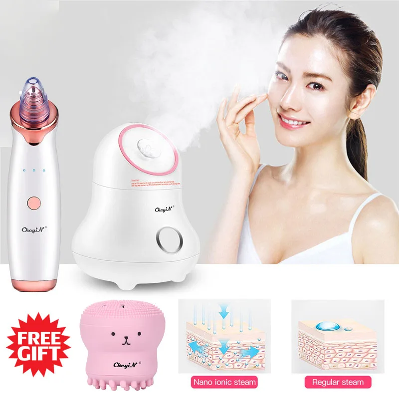 

Warm Mist Nano Ionic Facial Steamer Lady Face Sprayer Sauna Spa Steaming Tool Vacuum Suction Blackhead Remover Skin Care + Gift