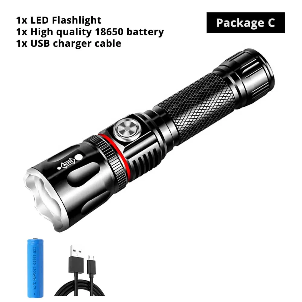 Package C Usb зарядка высококлассный светодиодный фонарик окружающий COB лампа+ с магнитом на хвостовой части дизайн Поддержка зума 4 режима освещения водонепроницаемый фонарик - Испускаемый цвет: Package C