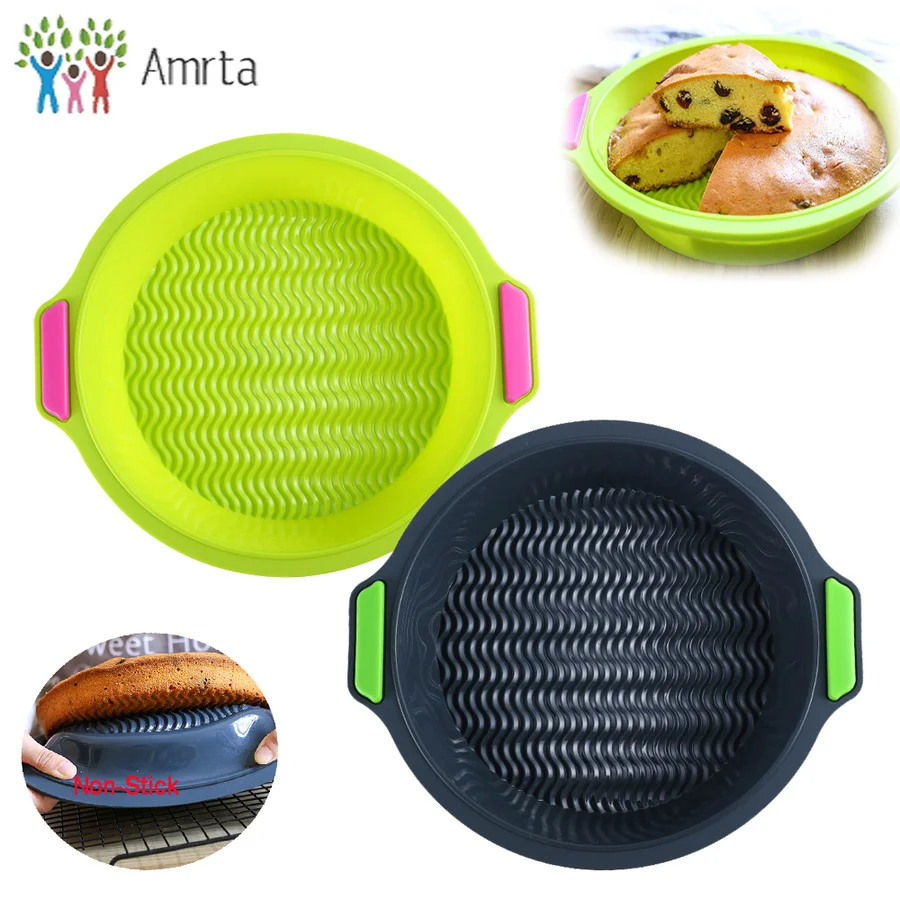 Круглая силиконовая форма для выпечки торта хлеба пиццы с ручками микроволновой