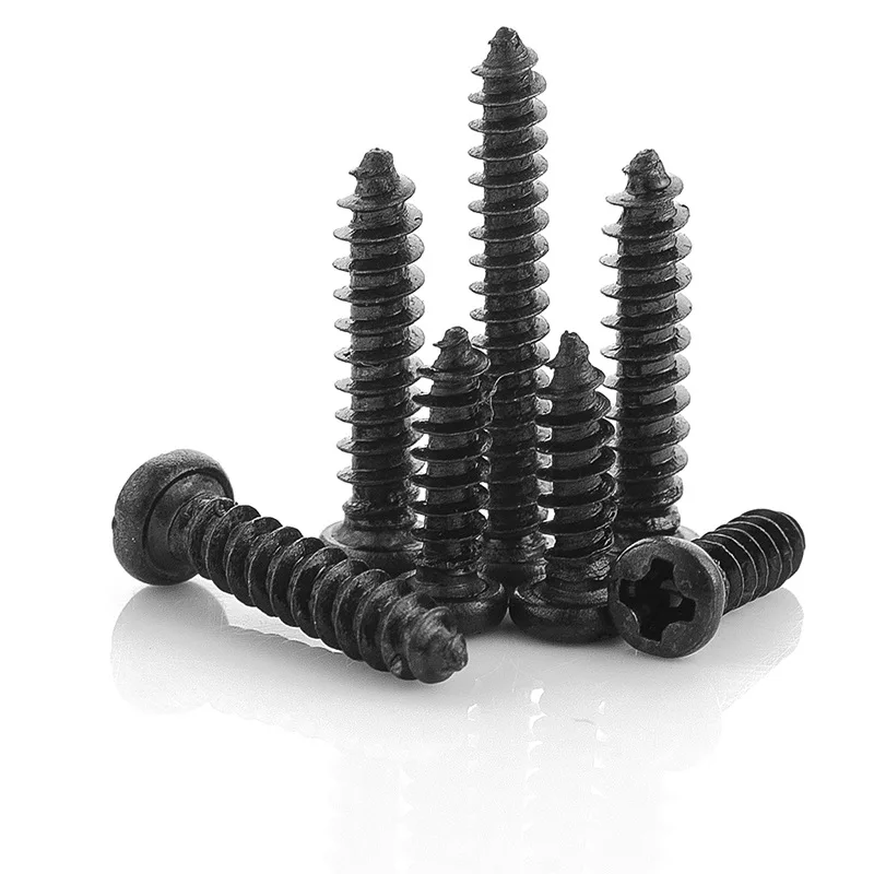 

100PCS M3.5 PA iron plated black m3 cross groove round head pan head self-acting screw M3.5 | M4 black self-tapping nail