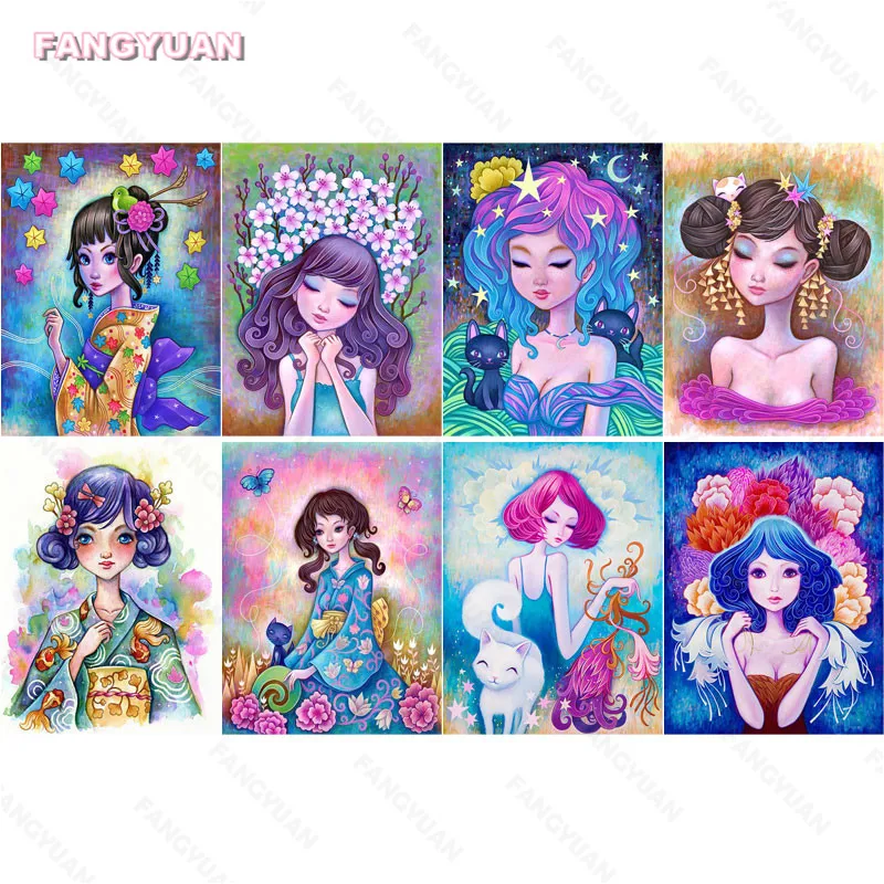 

5D Diy Diamond Painting Colorful Cartoon Girls Full Round Square Drill Diamond Embroidery Cross Stitch Kits Home Wall Decoration