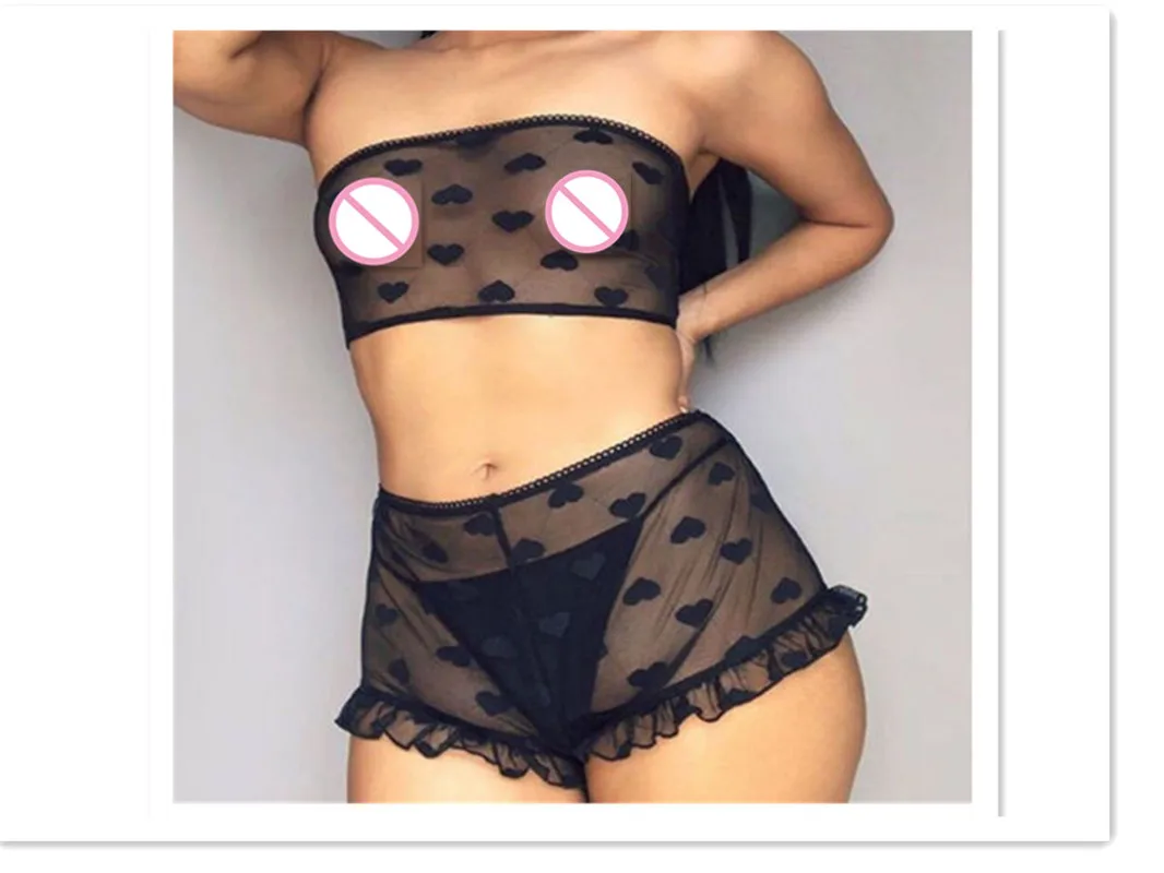 

2019 Solid Bikini Sets Women's Swimsuit Hollow Mesh Splicing Sexy Perspective Strapless Tube Top Female Swimwear Beachwear