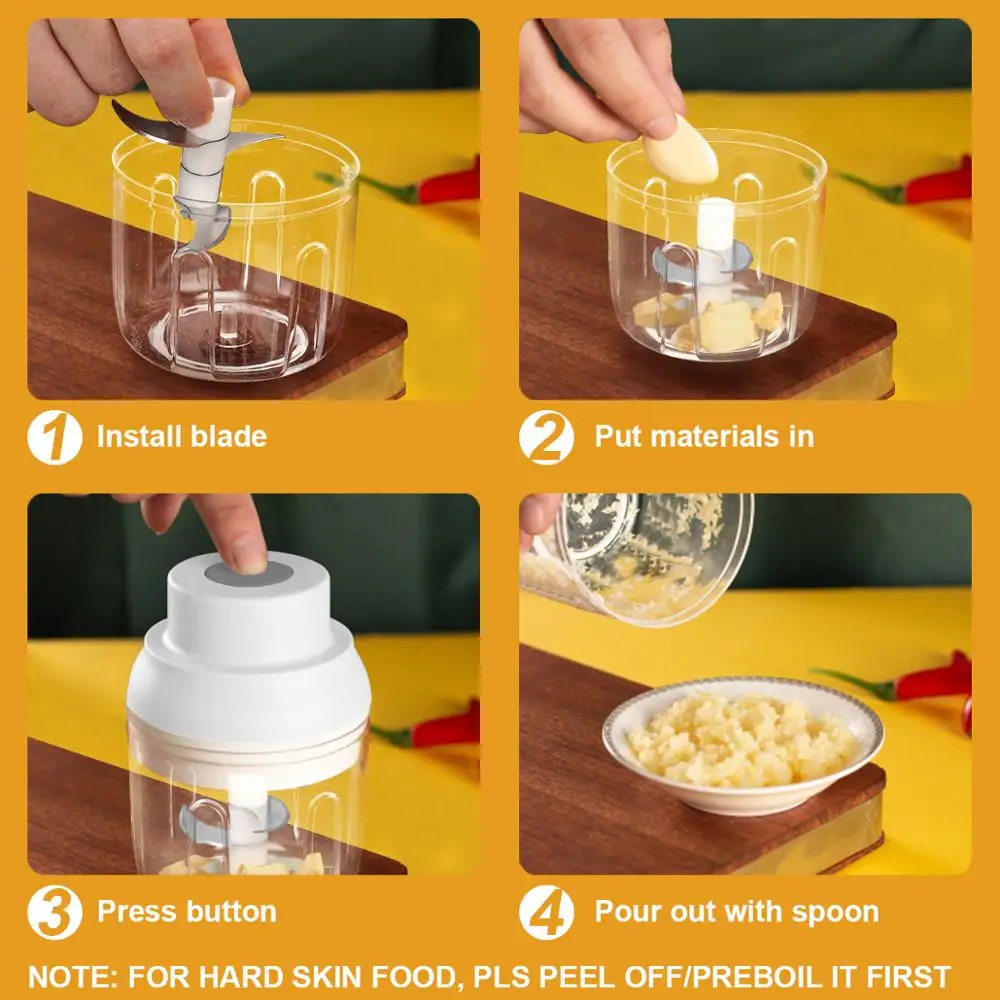 

USB Charging Electric Fast Garlic Masher Sturdy Durable Mini Vegetable Crushed Garlic Ginger Waterproof Fresh Chili Ginger