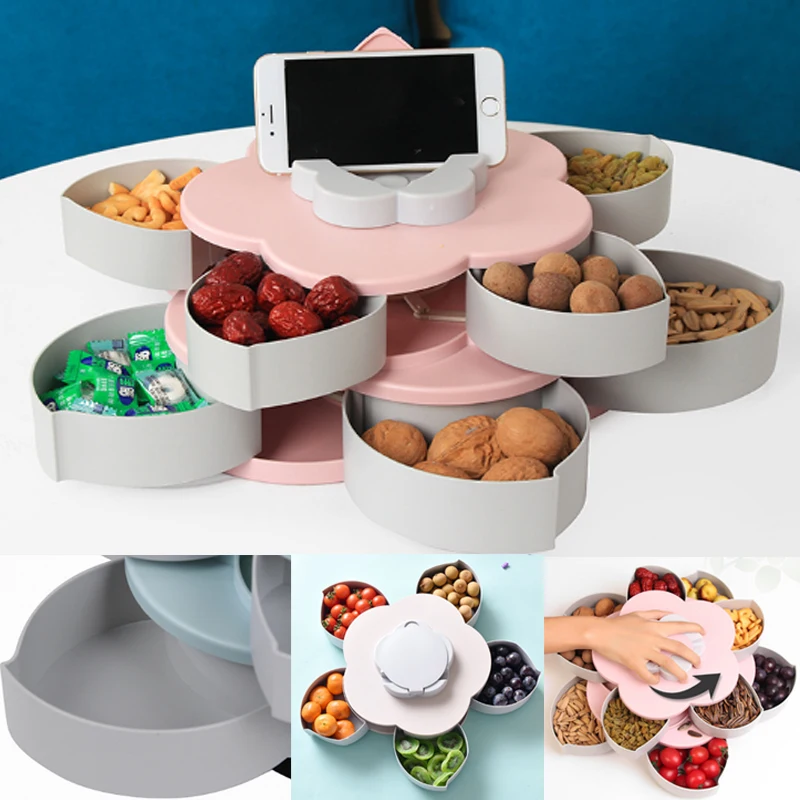 Тарелка для фруктов креативная Двухуровневая вращающаяся коробка хранения