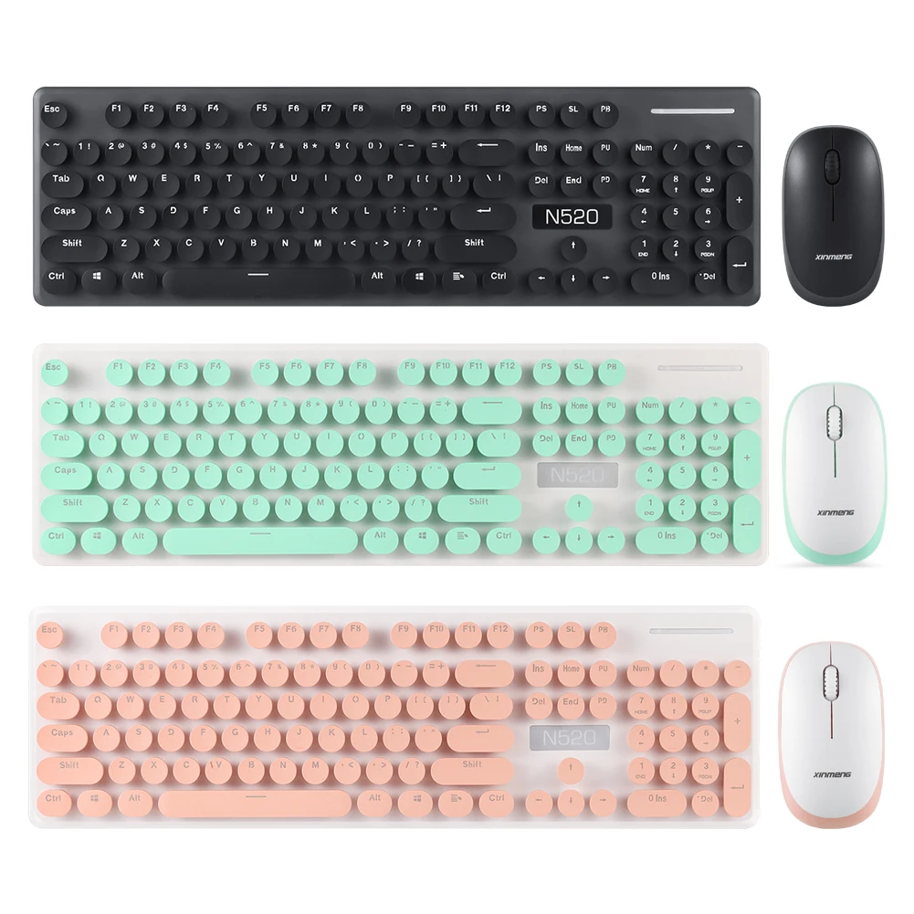 

N520 Wireless Keyboard Mouse Combos Punk Retro Mechanical Style 2.4GHz Round Key Silent Optical Gaming Mice Set
