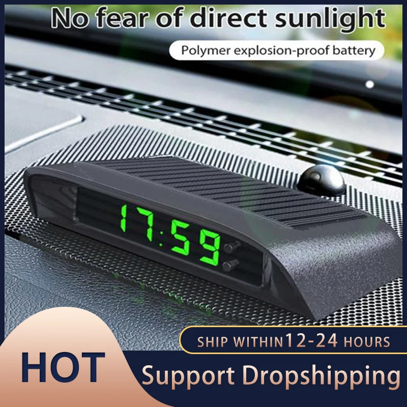 Reloj LCD Digital Solar portátil para coche y tablero de instrumentos, pantalla electrónica de retroiluminación, reloj de temperatura
