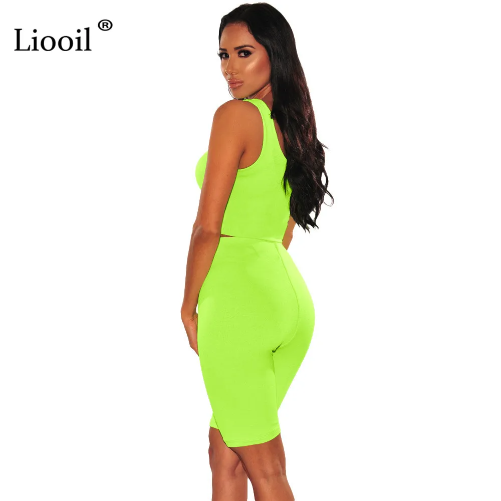 Liooil неоновый зеленый из 2 предметов плотный комплект Для женщин обтягивающие
