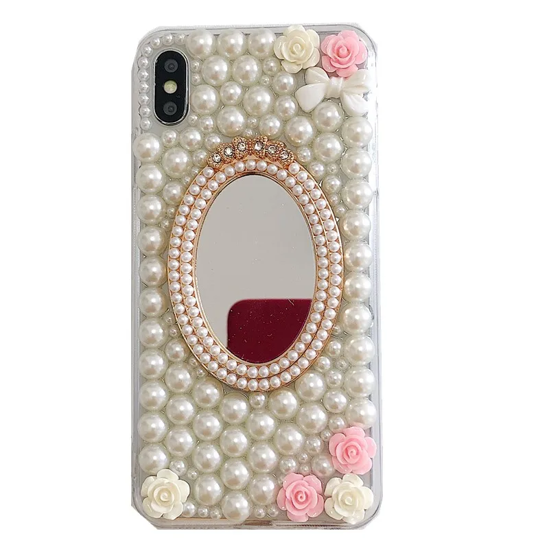 

Luxury Full Bling Pearl Diamond Make Up Mirror Flowers Case Cover For Samsung Galaxy A10/20/30/40/50/70/80/90 S A21/31/41/51/71