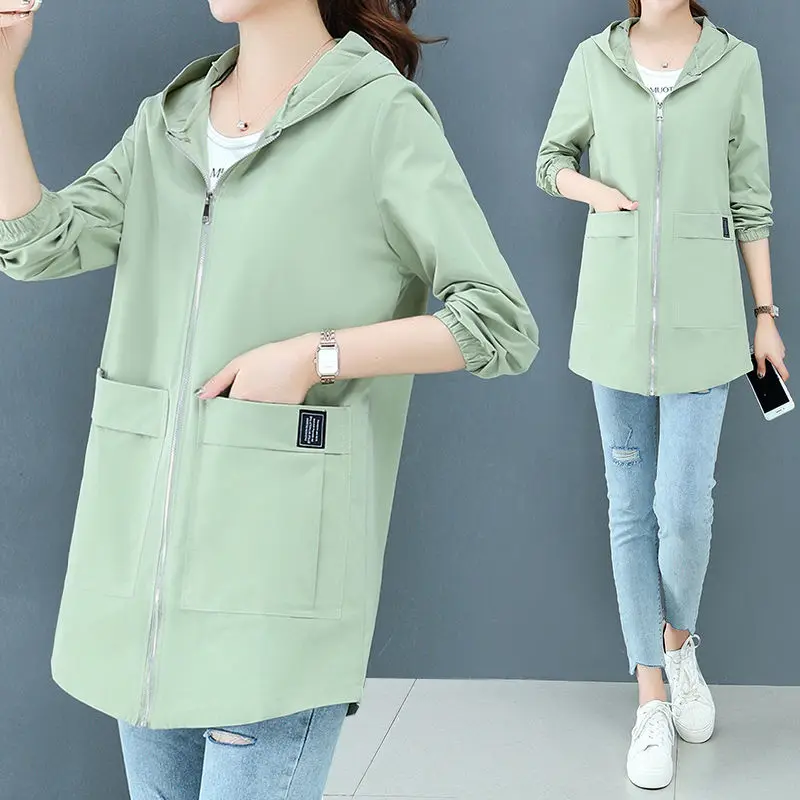 

Women's Mid-length Coat Women's Autumn Loose Hooded Jacket Coat Women Ins