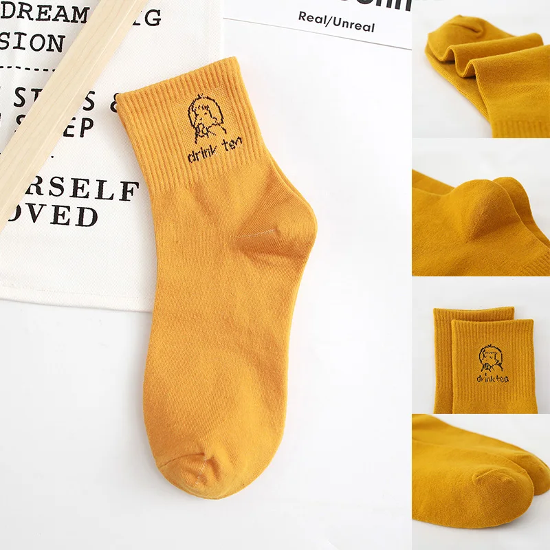 

Women Colorful Funny Expression Socks for Girl Kawaii Cartoon Image Soft Cotton Socks Yellow Purple Red Solid Color