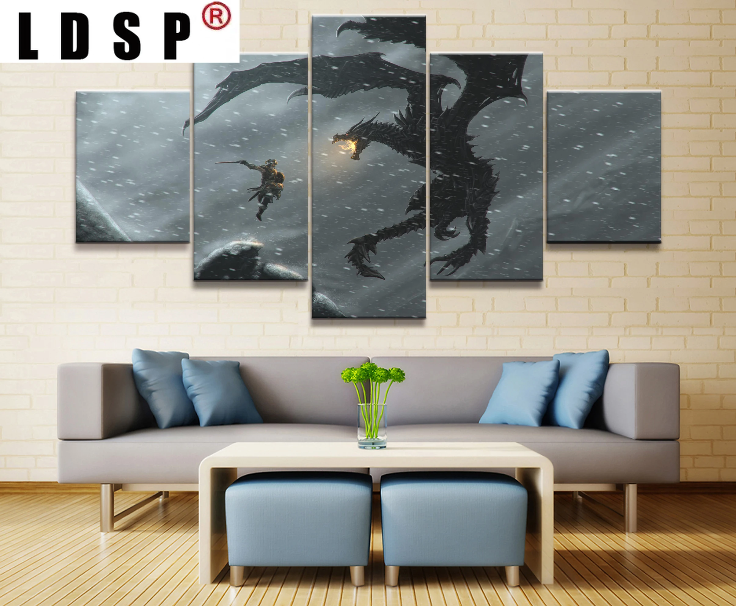 Древний декор для дома модульная картина из холста 5 частей Elder Scrolls V Skyrim Игровой постер на стену.