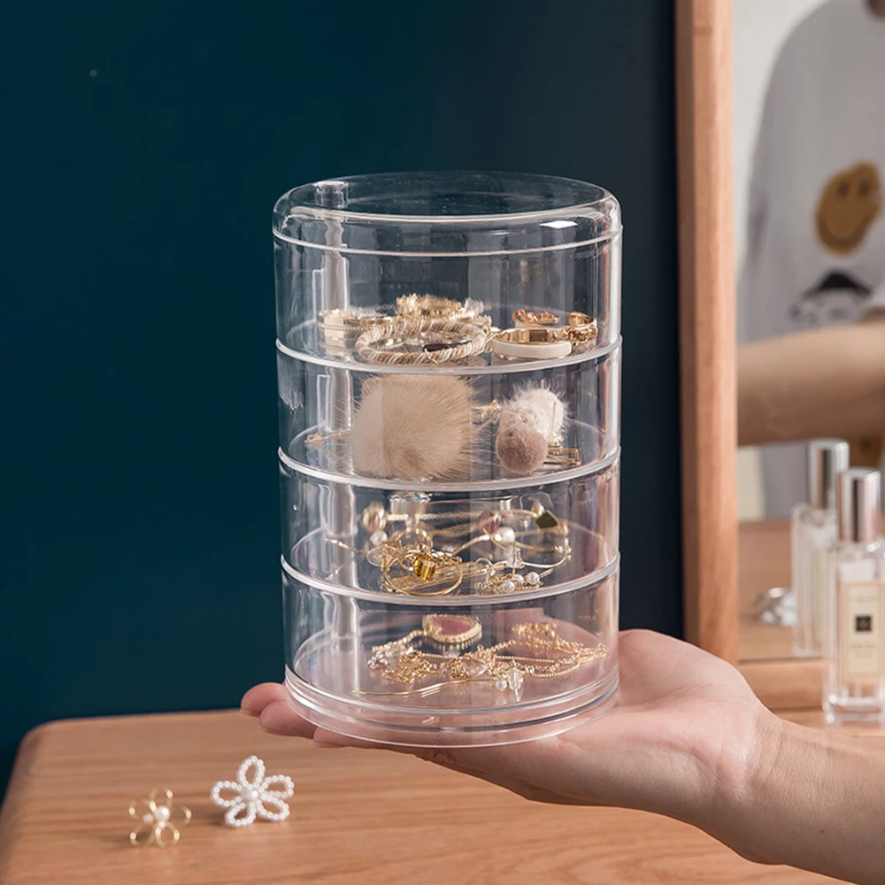 

360° Rotation Clear Acrylic Drawers Makeup Display Organizer Holder Case 4 Layer Dust-proof Cosmetic Case Box Jewelry Storage