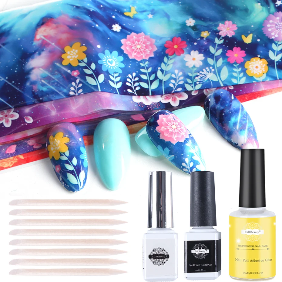Цветок бабочка переводной маникюрный набор гель для ногтей фольги лак клей