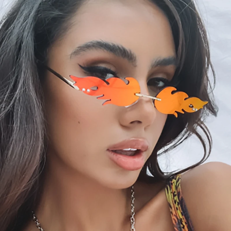 

2020 New Unique Women Sunglasses Steampunk Fire Flame Sunglasses Metal Frame Rimless Sun Glasses Female UV400 Eyewear