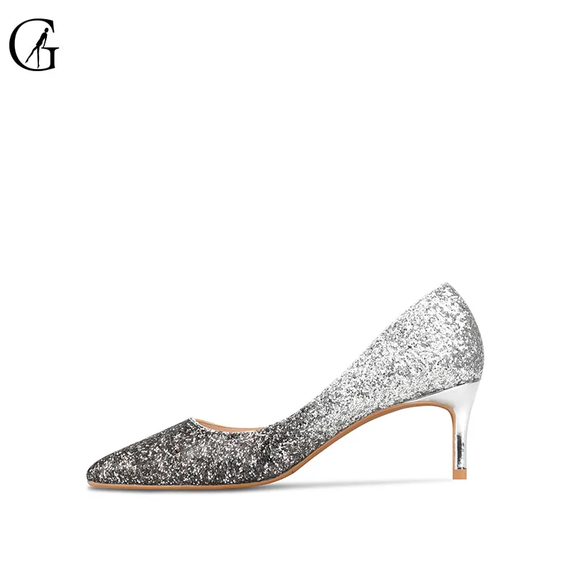 

GOXEOU Women's Pumps Sequins Glitter Black Silver Pointed Toe High Heels Party Sexy Wedding Fashion Office Lady Shoes Size 32-46