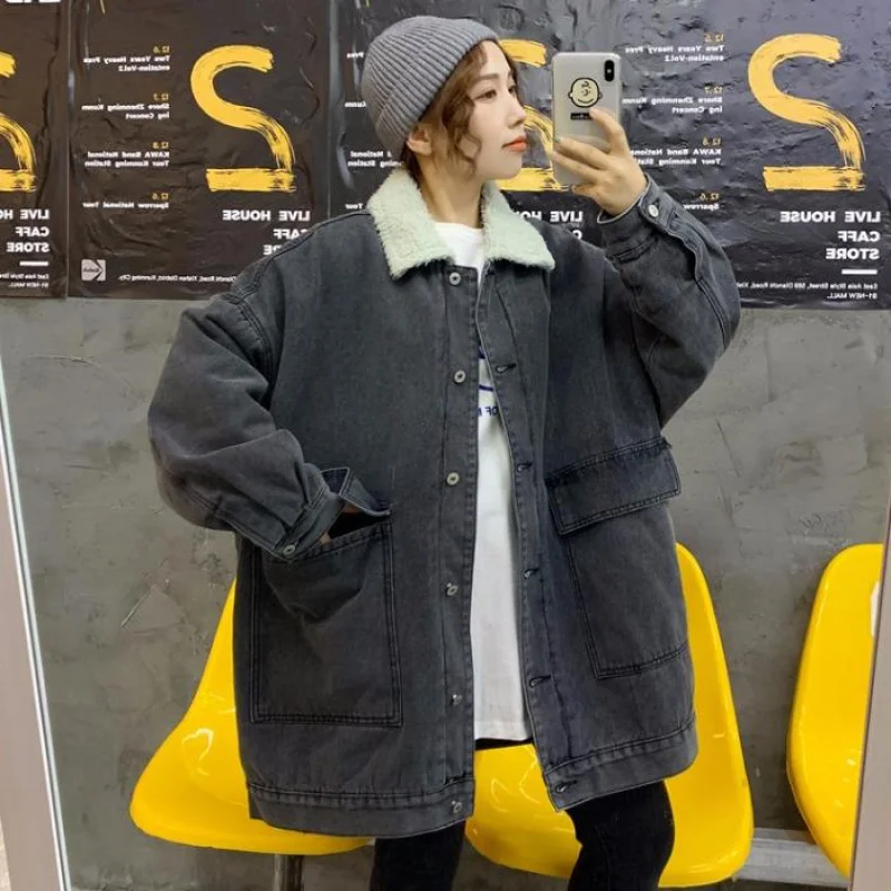 Женская джинсовая куртка Timis Li модная Повседневная теплая с воротником из