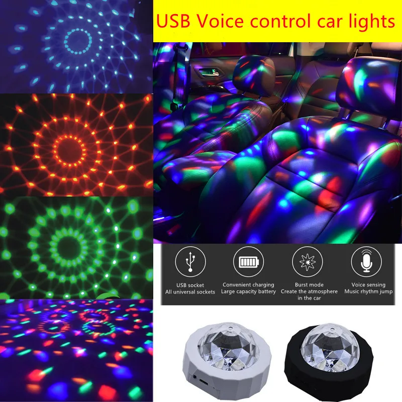 Car Starry Sky Projection Lamp Music Rhythm Atmosphere LED Light  USB Voice Control Colorful Flashing Magic Ball Light Christmas