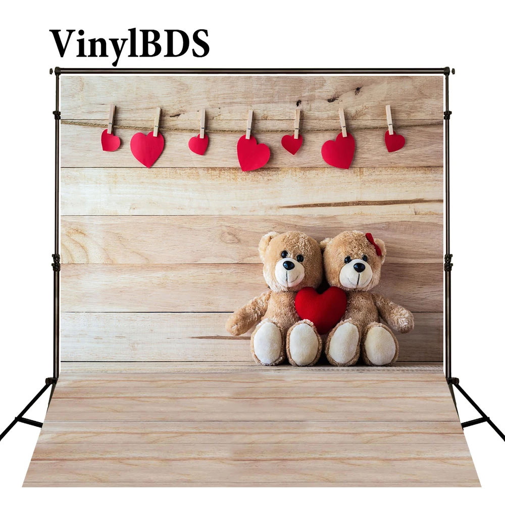 

VinylBDS фон для фотосъемки медведи Сердце Красный фон для фотосъемки новорожденный деревянный пол настенный веревочный фон на заказ фон