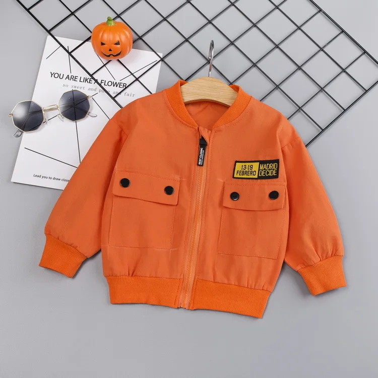 

OHMETOY Kids Autumn New Boys and Girls All-match Casual Back Printing Zipper Jacket Children Cotton Fashion Jacket