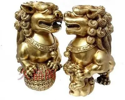 Китайский бутик художественной коллекции резьба латунь парная статуя льва | Дом